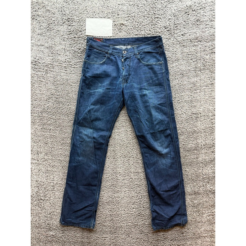 Evisu Europe Edition Straight Leg Button-Fly Denim Jeans Dark Wash Blue Size 33
